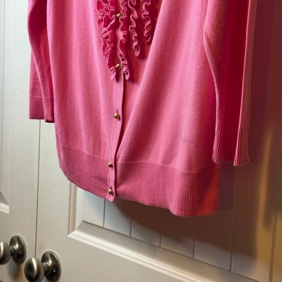 TALBOTS New Pink Ruffle Front Cardigan Sweater 3/4 Sleeve Gold Button Sz L # - Picture 7 of 12